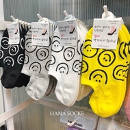 KIKIYA Socks ถุงเท้า​ข้อสั้น ถุงเท้ารูปอมยิ้ม​ ผ้า cotton นิ่ม Made in KOREA ช่วยซับเหงื่อกันอับเท้า ไม่อับชื้น #PE03