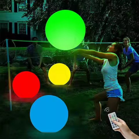 15.7 in Luminous Ball LED Beach Volleyball Glow Inflatable Ball Lamp for Garden Lawn Yard Pool Decor