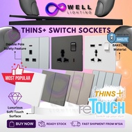 reTouch Thins+ Switch Socket | SIRIM Approved Soft-Touch Surface Matte White Ecru Matte Grey Graphit