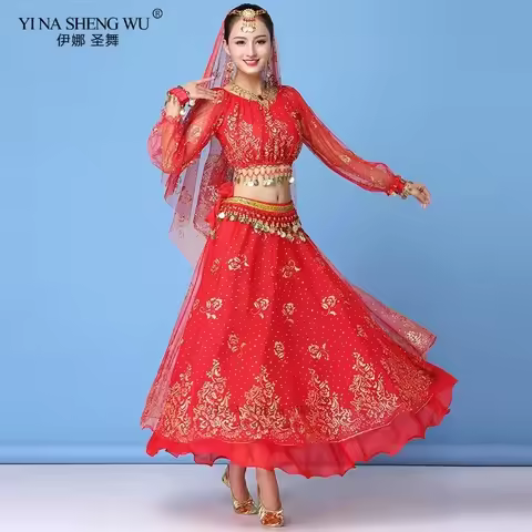 Adult Bollywood Dress Costume Women Indian Dance Sari Belly Dance Outfit Dance Performance Clothes C