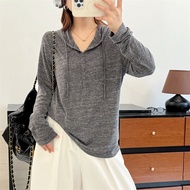 Plus Size Women's XL-4XL Long Sleeved Solid Color Grey Pink Hoodies Large Size Fashion V-neck Hooded