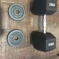 56.25 LBS ( 25 KGS x 1 pes )HEX DUMBBELL dumbell/barbell plates W/ FREE 2.5LBS 2PES PLATES.