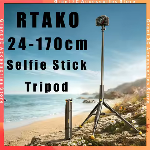 RTAKO 24-170CM Selfie Stick Tripod Portable Camera Tripod Foldable Phone Stand Bluetooth 1/4 Screw f