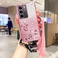 漸變永生花掛繩款適用於真我realmeC75長短掛繩手機殼realmeC71時尚百搭掛繩保護殼輕奢大氣保護套-粉色 Realme 真我C75