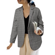 Women Korean Fashion Daily Casual Striped Pockets Long Sleeves Blazer