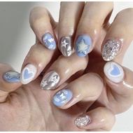 Cute Gel Nails Soft White Cloud Blue y2k