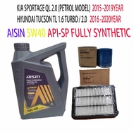 KIA SPORTAGE QL 2.0 (P) 15y HYUNDAI TUCSON TL 16y> OIL FILTER+ AIR FILTER+AISIN 5W40 API-SP FULLY SY