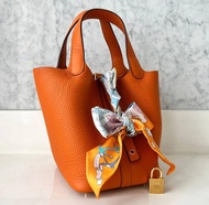 Original - Hermes Picotin 18 Pico18 Orange Feu Clem GHW U bag
