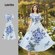 (trendy6)Lovito Casual Dress Flowers Ruffle Spring/summer Dress for Women L150ED610 Lovito Gaun Kasu