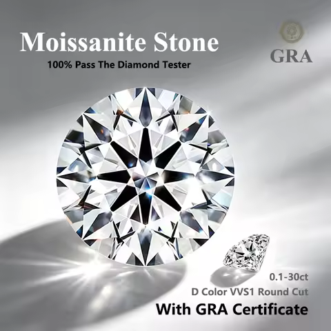 D Color Super White Round Moissanite Loose Stones 0.1-30CT With Certificate Top Belgium Cut Laborato