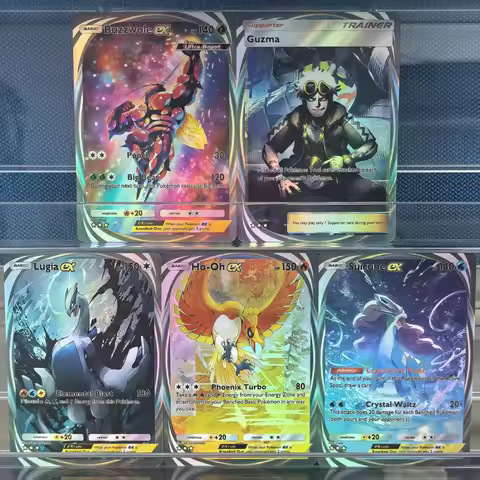 5Pcs TCG Pokemon POCKET English Collection Cards Guzma Buzzwole Lugia Ho-Oh Suicune EX Classic Game 