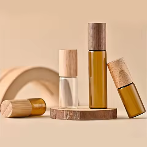 1x 5x Glass Essential Oil Roller Bottles 3ml 5ml 10ml Amber Clear Roll on Vials Natural Bamboo Wood 