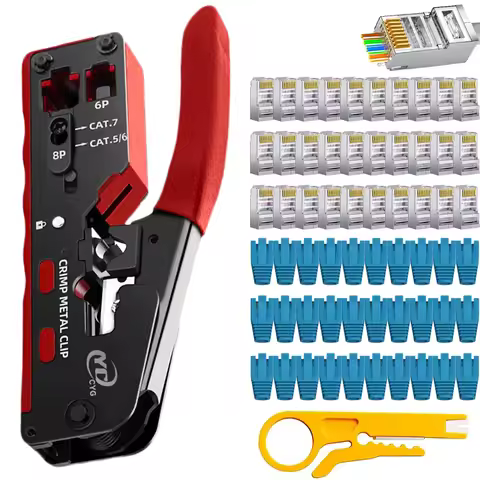 Rj45 Rj12 Rj11 Pass Through Crimp Plier Cat7 Cat6 Cat6A Cat5 Cat5e Stripping Crimping Tool with 8P/6
