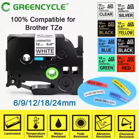 GREENCYCLE 1Pcs 6mm/9mm/12mm 231 Label Tape Compatible for Brother P-Touch Label Maker for TZ TZE 13