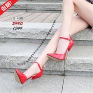 EFP大美人-2022特價性感SM女王超高跟腳踝綁帶16cm尖頭金屬跟床上~黑紅桃銀大碼35-46偏大1.5碼
