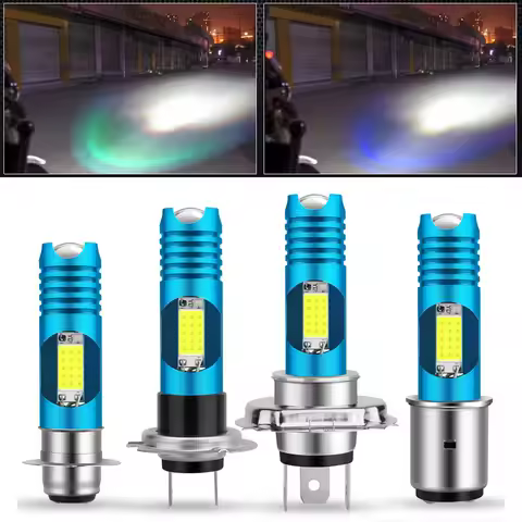 Motorcycle LED H4 H6 BA20D COB Chips H7 H6 BA20D H4 P15D Headlight Blubs 6000K 800LM RGB Scooter Lig