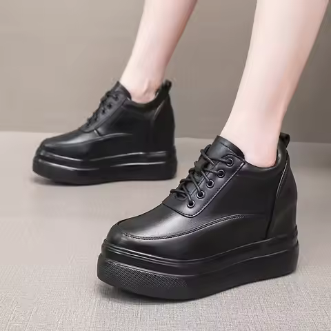 9cm Comfortable Thick Bottom Flat Platform Shoes Women Flats 2026 Spring Genuine Leather Shoes Hidde