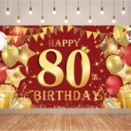 7x5ft Red Gold Birthday Photography Backdrops Red Gold Happy 80th Birthday Backdrops Decorations,Red