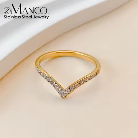 eManco Fashion Irregular V-Setting Rhinestone Ring Metal Texture Design Jewellery Factory Direct