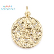 BENECREAT 1pc Brass Micro Pave Cubic ia Pendants with Jump Ring Flat Round with Snake Golden Clear 2