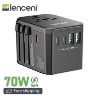 LENCENT 70W Universal Travel Adapter, GaN International Fast Charger with 3 PD3.0 Type C+2 QC USB A,