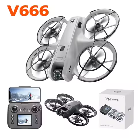 V666 Mini Drone 8K Profession HD Wide Angle Double Camera FPV LCD RC Height Keep Helicopter Foldable