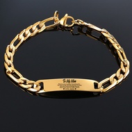 PERSONALIZED STAINLESS STEEL ID BRACELET ENGRAVABLE NAME TAG FIGARO LINK CHAIN BRACELET FOR MEN WOME