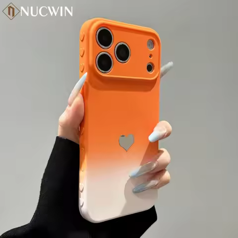 Gradient Color Love Heart Metal Logo Silicone Case for iPhone 17 16 15 14 13 Pro Max Large Small Hol