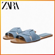 ZARA summer new women's shoes square cross flat slippers