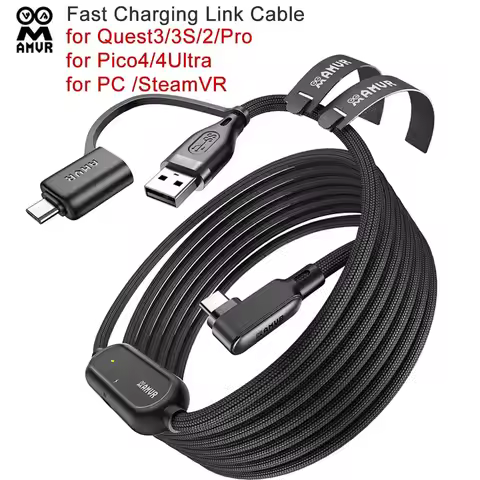 AMVR 5m/16ft Fast Charging Link Cable for Quest3/3S/2/Pro /Pico4/Pico4Ultra/ PC /SteamVR Type-C USB 
