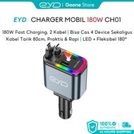 EYD CH01 180W Car Charger Retractable Double Cable Fast Charging 4 Type-C Lightning USB Adapter Devi