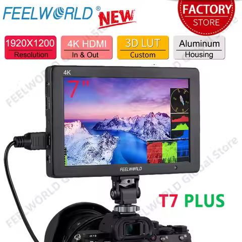 Feelworld T7 PLUS V2 7 Inch 3D LUT On Camera Field DSLR Monitor 4K HDMI Full HD 1920x1200 IPS Wavefo