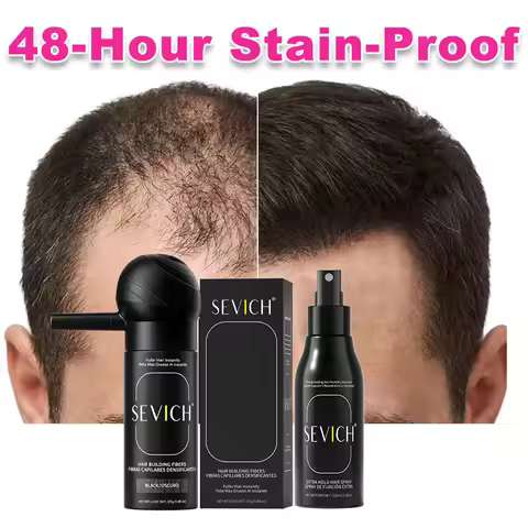SEVICH Hair Building Fiber Set: 25g Fiber Powder + 120ml Styling Spray – Wind/Sweat-Proof, Natural V