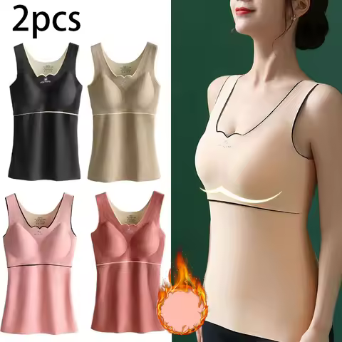 2pcs Woman Thermal Underwear Thermo Lingerie Autumn Winter Soft Warm Top Wear Thermo Vest Undershirt