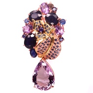 เข็มกลัดพลอยแท้ อเมทิสต์ (Amethyst) 16 x 22 mm. และ ไพลิน-น้ำเงิน เงินแท้ 925 ชุบนาค (rose gold) และ