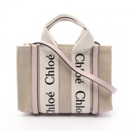 【日本直送】 Chloe Chloe WOODY 伍迪 迷你款 手包 亞麻布 皮革 淺褐色 淺粉紅色 兩用款