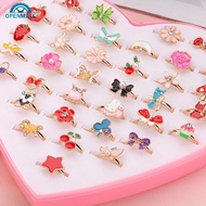 OPENMALL 12/36Pcs Shiny Adjustable Children's Cartoon Rings Candy Flower Diamond Bow Shape Ring Set 