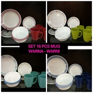 SET DINNER CORELLE MUG WARNA - WARNI (16PCS)