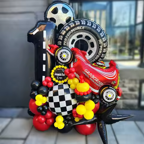 64pcs Car Truck Theme Race Car Balloon Set Wheel Tire Balloons 1-9th Birthday Party Decorations for 