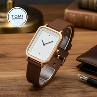TOMI Elegant Quartz Watch นาฬิกาแฟชั่นสีดำ หน้าปัดกระจกมิเนอรัล ขนาด 35มม. สายนาฬิกาซิลิโคน