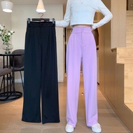 UNGU HW KATUN CI005 LOOSE PANTS PANTS korean style culottesWanita highwaist wide leg straight purple