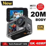 กล้องแอคชั่น2025 ใหม่ Wi-Fi 4K60FPS 6K 8X ซูมหน้าจอคู่170 ° มุมกว้าง20เมตรกล้องกีฬากันน้ำพร้อมรีโมทค