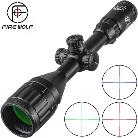 FIRE WOLF 3-9X50 Hunting Tactical Rifle Scope Green Blue Red Dot Illuminated Reticle Sniper Optical 