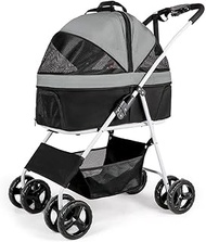 3-in-1 Dog Cat Pet Stroller Travel Carrier Car Seat Stroller with Detach Carrier Aluminum Frame for 