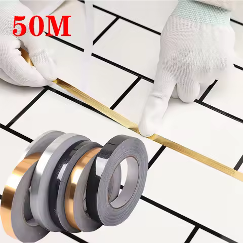 50M Self-Adhesive Tile Beauty Seam Sticker Tape 0.5/1cm Width Waterproof Gold Foil Lines Floor Wall