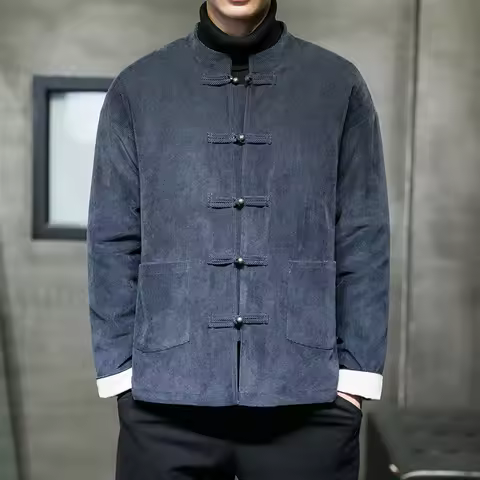 2023 Men Traditional Chinese Vintage Cotton Padded Jacket Men Hanfu Tang Suit Winter Warm Parkas Jac