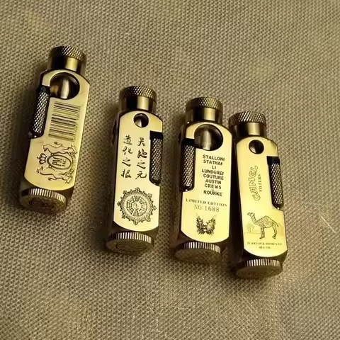 Luxury Heavy-duty Trench Shaped Brass Lighter with Laser Carved Hexagonal Patterns, Personalized Ret