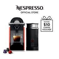 Nespresso® Pixie Coffee Machine, Electric Red &amp; Aeroccino Milk Frother Bundle