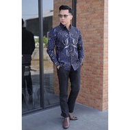 HITAM KEMEJA Men's batik Shirt original slimfit Motif Sogan navy Long Sleeve batik Shirt original Latest Black navy Color For Wedding Uniforms