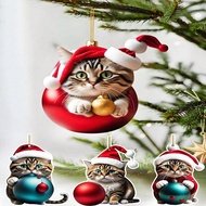 4/1pc Cute 2d Christmas Ball Cat Ornament - Hanging Xmas Tree Festival Party Decoration Q